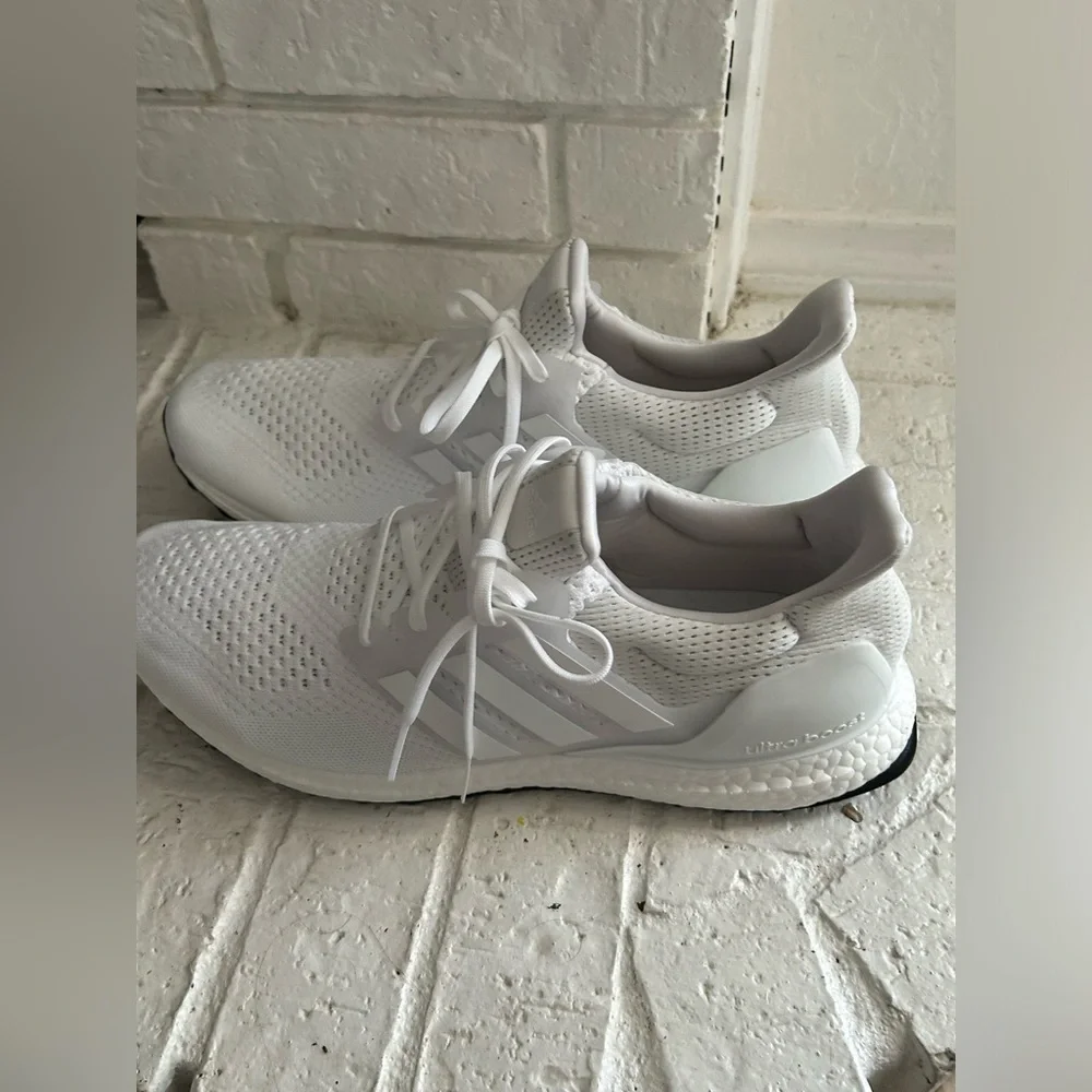 adidas White Knit Running Sneakers with Boost Midsole